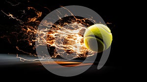 A tennis ball traveling at a very fast speed and leaving a trail of sparks