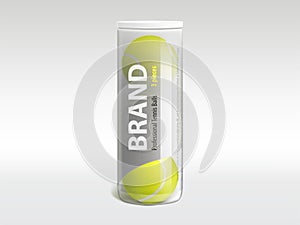 Tennis balls in branded packaging realistic vector