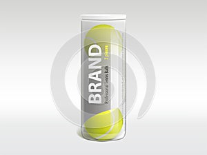 Tennis balls in branded packaging realistic vector photo