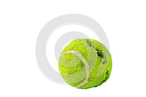 Tennis balls by dog bites on white background