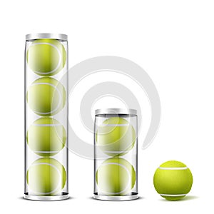 Tennis balls in plastic cans realistic vector