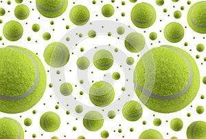 Tennis balls rain isolated on white background