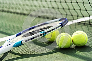 Tennis balls on a tennis court