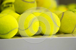 Tennis balls on a tennis court. Individual sport