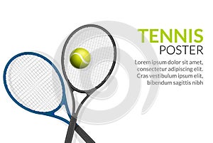 Tennis banner background. Tennis ball racket poster sport flyer design, tournament