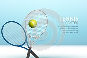 Tennis banner background. Tennis ball racket poster sport flyer design, tournament