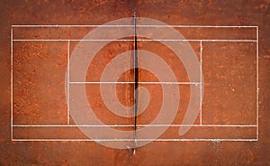 Tennis Clay Court. View from the bird`s flight. Aerial photography.
