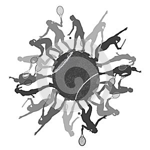 Tennis concept with ball and woman player silhouettes