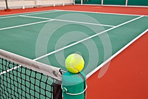 Tennis court with ball