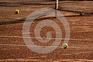 Tennis court with ball and net slag photo