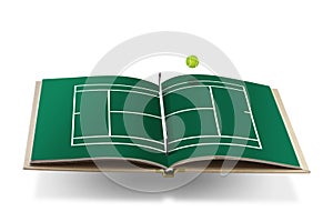 Tennis court book with tennis ball