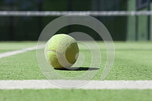 Tennis court with a close up from a tennisball photo