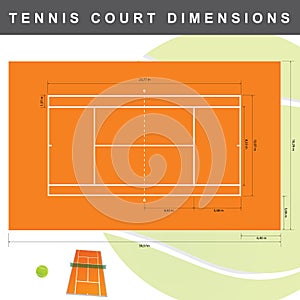 Tennis court with dimensions illustration