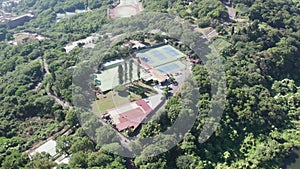 Tennis Court and Football Field on Mountain, Taipei, Taiwan , Aerial Orbit