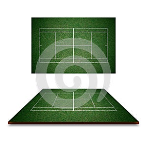 Tennis court, green grass with white line from top view