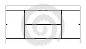 Tennis court in line style. Badminton field top view. Outline graphic square for tennis court. Icon of wimbledon competition.