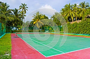 Tennis court on a tropical island