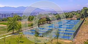 Tennis courts overlooking Salt Lake City downtown