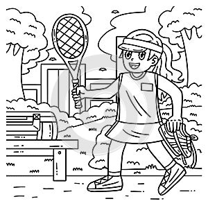 Tennis Girl Carrying Shoes and Racket Coloring