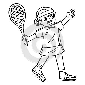 Tennis Girl Holding Tennis Racket Isolated