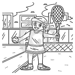 Tennis Girl with Tennis Racket and Ball Coloring