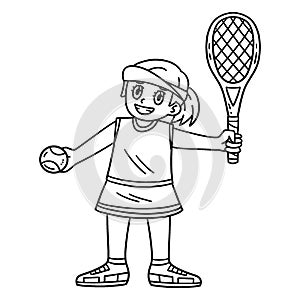 Tennis Girl with Tennis Racket and Ball Isolated