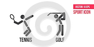 Tennis icon and golf icon, logo. Set of sport vector line icons. Tennis and golf pictogram