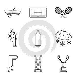 Tennis icons set, outline style