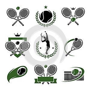 Tennis labels and icons set. Vector