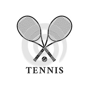 Tennis logo design or icon with two crossed rackets and tennis ball. Vector illustration