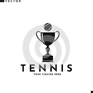 Tennis logo. Isolated ball and trophy on white background
