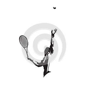 Tennis logo, serving player, isolated vector silhouette