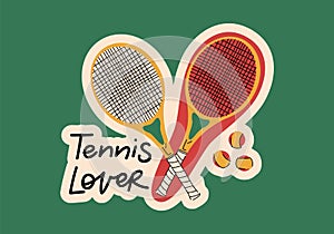 Tennis Lover, sports tools flat vector lettering