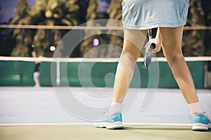 Tennis match which the opponent serving lady player