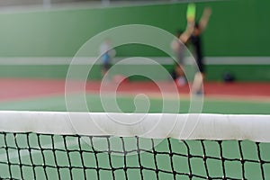 Tennis net on court background