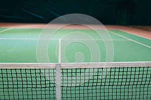 Tennis net empty court without people player.