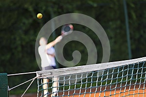 Tennis net Man plays tennis