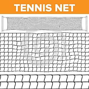 Tennis Net Pattern Vector. Volleyball Texture. Court Net Isolated. Horizontal Seamless. Rope Trap. Competition Game