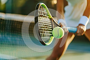 Tennis Player in Action During Match, tennis racket hitting ball