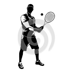 Tennis player black silhouette on white background, vector illustration