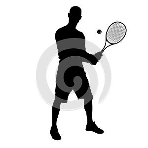 Tennis player black silhouette on white background, vector illustration