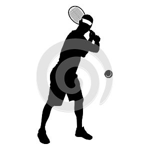 Tennis player black silhouette on white background, vector illustration