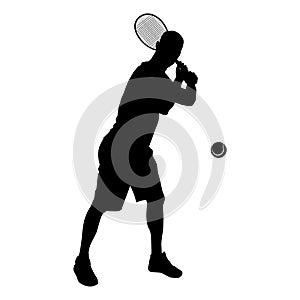 Tennis player black silhouette on white background, vector illustration