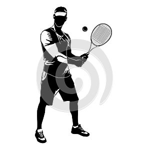 Tennis player black silhouette on white background, vector illustration