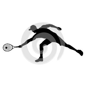 Tennis player black silhouette on white background, vector illustration