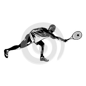 Tennis player black silhouette on white background, vector illustration