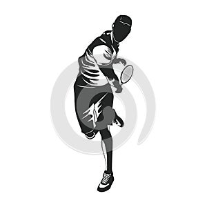Tennis player black silhouette on white background, vector illustration