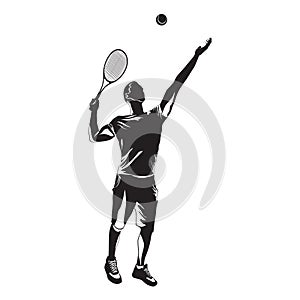 Tennis player black silhouette on white background, vector illustration