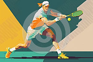 Tennis player. competitive sport. Abstract illustration style. Generative ai