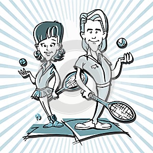 Tennis player couple cartoon photo